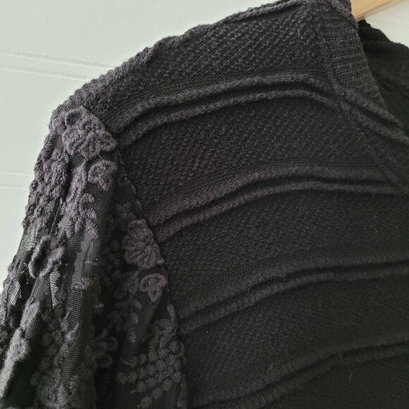 Women's Black Sweater with Textured Sleeves - Picture 5 of 7